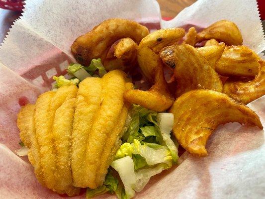 Catfish with Fries, instead of grits. Delicious! Disappointed there was only that one piece of catfish.