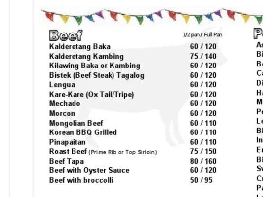 Beef Menu