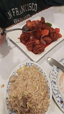 Chicken fried rice and sweet n sour chicken