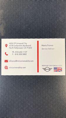 Mario Franco Service Advisor business card