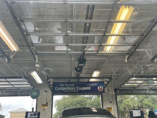 Valvoline Bay (Stone Oak location)...always clean and organized.  Picture is high so as not to get the license plate of the car in front;)