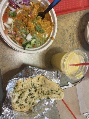 Tikka Masala/Butter Chicken Bowl, Mango Lassi, Naan