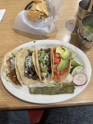 Tacos with a slice of nopales.