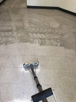 VCT Tile Restoration. Power Scrub and Steam Clean