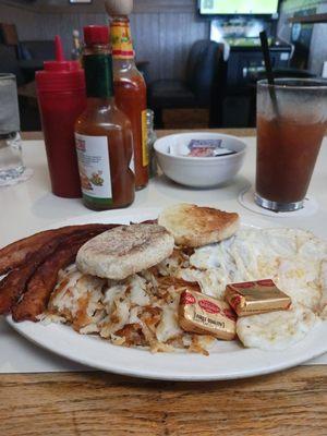 Eggs & Bacon, Toast, Hash Browns