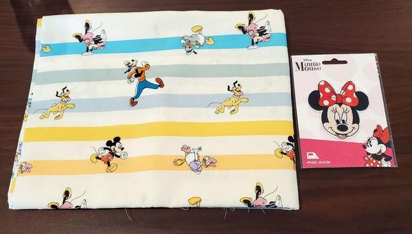 Mickey Mouse & Friends fabric, and Minnie iron-on patch I bought to finish my pillow.