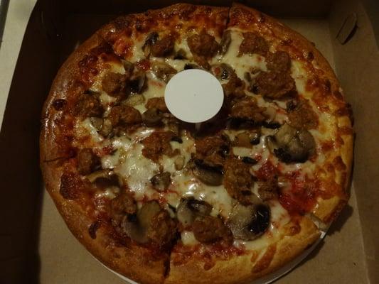 small sausage & mushroom pizza, at Bristol Pizza