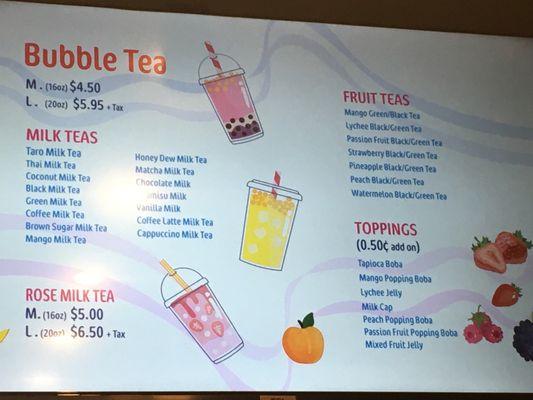 Menu Bubble Tea