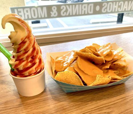 Mini soft serve dole pineapple w/ chamoy and nachos!