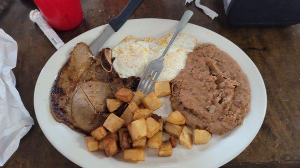 Pork chop and Egg. Breakfast served all day