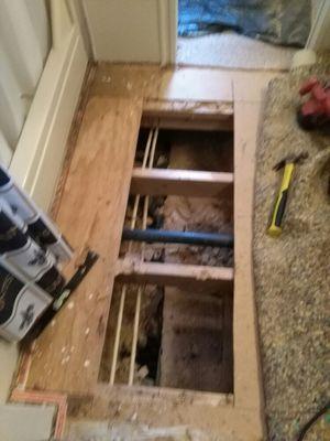 Repair the floor of a 1983 house trailer, also repair water piping, hot water closest.