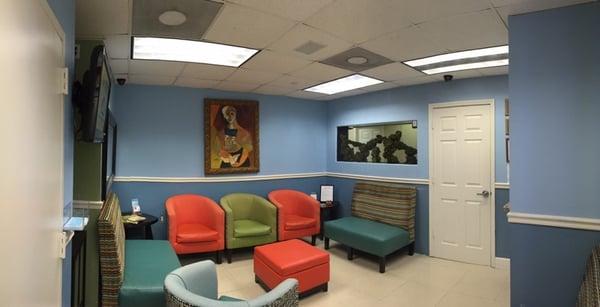 Newly remodeled waiting room 1 with 150 gallon salt water fish tank.