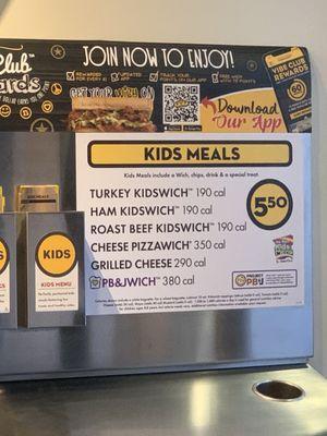 Kids menu