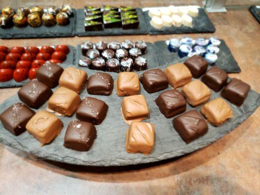 Chocolate caramels and truffles.