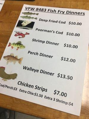 Friday Night Fish Fry Menu