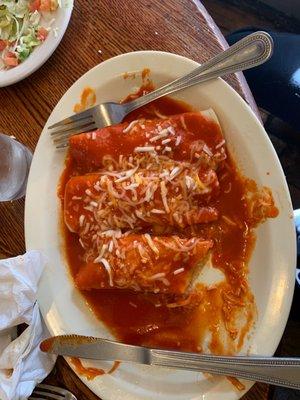 Chicken enchilada with red Chile sauce