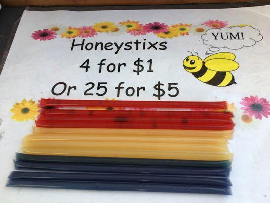 Our fun and tasty honey sticks are a great treat. Also good for a quick blood sugar pick-me-up for diabetics.