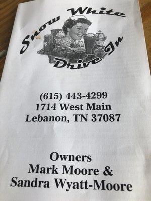 Front of menu