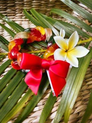 Rainbow Yummy Gummy Bracelet with plumeria accent