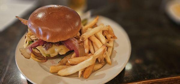 Lamb burger with bacon