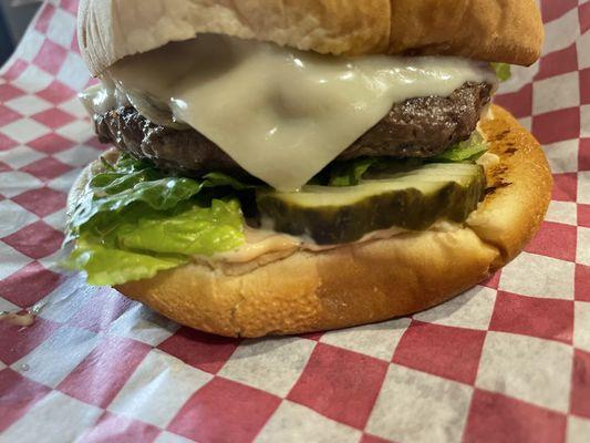 Swiss mushroom burger +fries 
$8.99