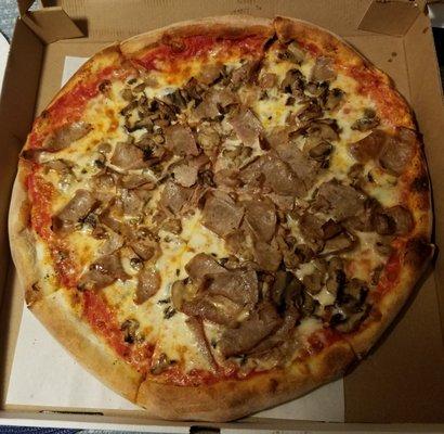 Mushroom and Sausage Pizza!! Yummtastic!!