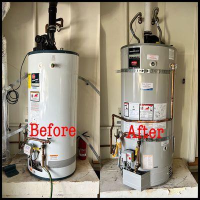 Installation of new 75 gallon Bradford White Power Vent Water Heater