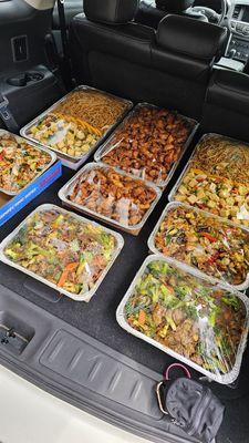 Half tray and full tray of goodness. Beef broccoli, Kung pao chicken, chow mein, fried tofu w/ spicy salt and orange chicken