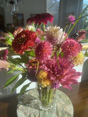 Dahlias and other summer blooms directly picked on our farm and delivered the same day