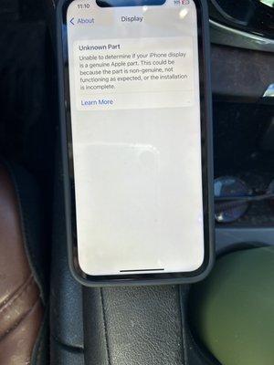 Error message on IPhone after screen was replaced at Phone Clinic Center