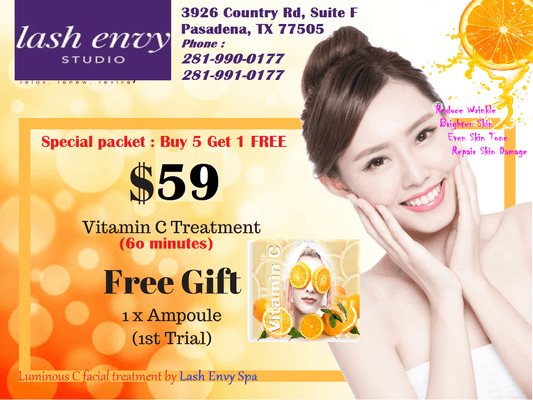 $59 Luminous Vitamin C - 60 mins facial treatment  *Reduce Wrinkle * Repair Skin Damage* Brighten Skin* FREE 1 ampoule serum Vitamin C ~ 1 t