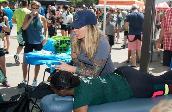 One of our therapist - Leah Marie LMT SFN CPT helps by many athletes for Gran Fondo in GR with a sports therapy and Stretching. Call today!