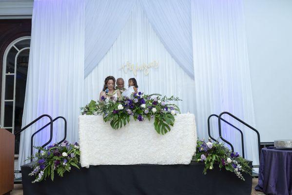 Sweetheart table florals (repurposed from the arch)