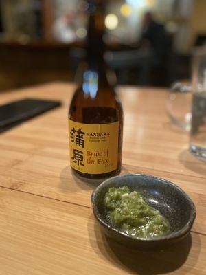 Ginjo sake and fresh wasabi for my sashimi