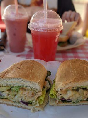 Grilled chicken torta with watermelon drink