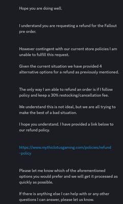 Email after refund was requested.