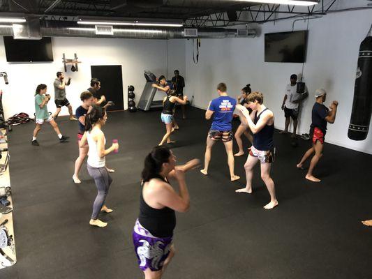 Shadow boxing/warm up during a Saturday seminar