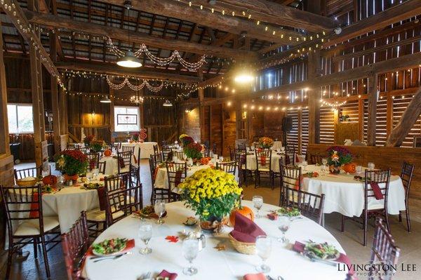 Our rustic barn can seat up to 75 guests. Rustic vintage weddings in The Barn are very popular