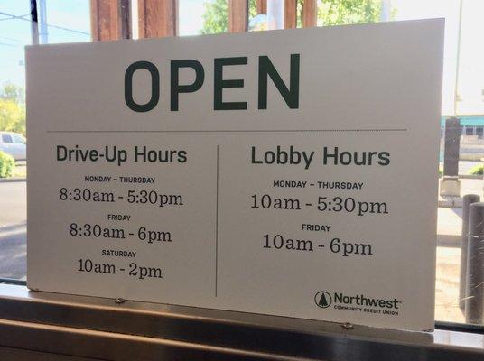 Branch and drive-up hours.