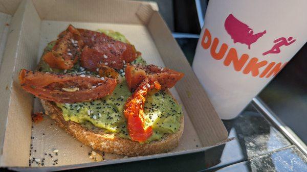 Avocado & roasted tomato toast and Midnight blend coffee