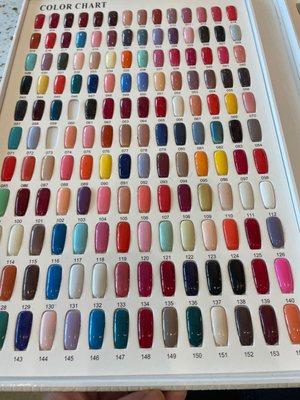 Color chart for gel