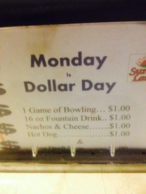 Bottom also says $1.00 10oz. Draft Beers for Monday