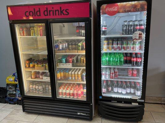 Cold drink cooler has milk and OJ if you want to pick up typical breakfast beverages