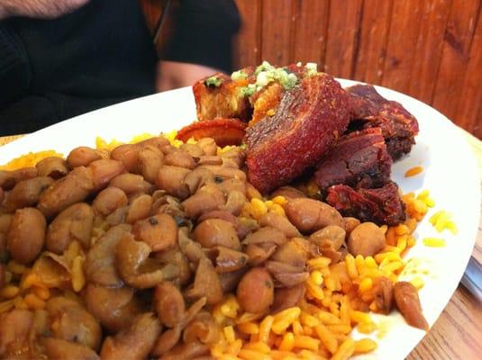 Chicharon with yellow rice & beans