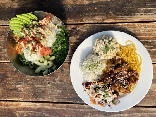 Our Spicy Tuna Poke Bowl (left) and Signature Teriyaki Chicken (right).