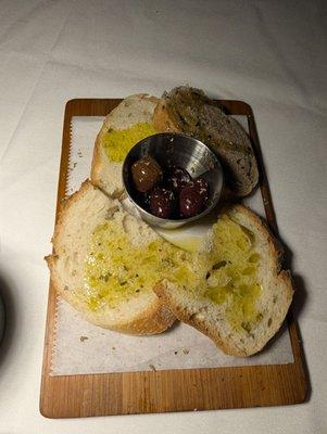 Complimentary bread and olives