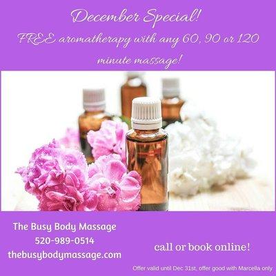 This month get a FREE aromatherapy massage with our therapist Marcella!