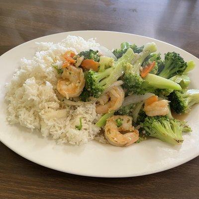 Broccoli Prawns Over Rice