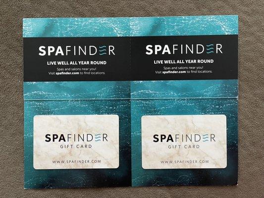 SpaFinder gift cards can be used here. Purchased these at Costco. $79.99 for $100 value.