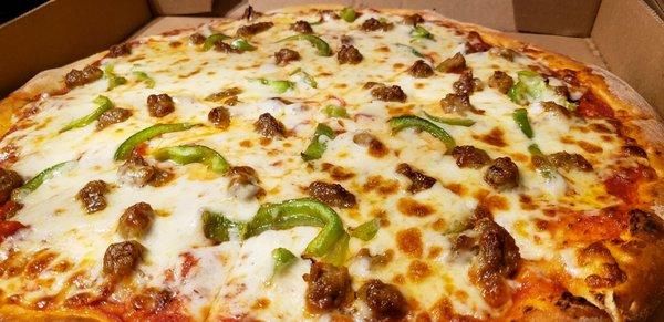 Extra cheese, sausage and bell peppers